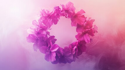 Pink Flowers Form A Circular Floral Wreath Design