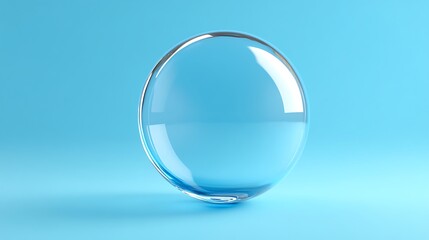 A translucent spherical object rests on a blue background
