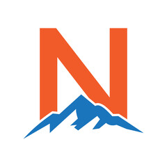 Initial Monogram Letter N Mountain Logo. Explore Mountain Adventure Symbol