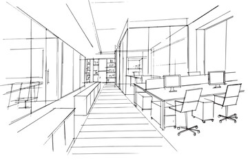 Drawing exterior and interior architectural lines. , Graphic assembly in architecture and interior design work. ,Sketch ideas for interior or exterior designs.