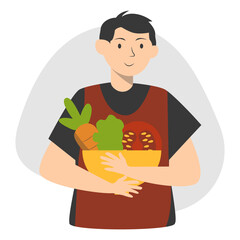 People with Vegetables. World Vegetarian Day Celebration. Vector Illustration