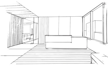 Drawing exterior and interior architectural lines. , Graphic assembly in architecture and interior design work. ,Sketch ideas for interior or exterior designs.
