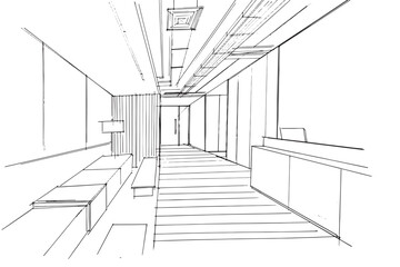 Drawing exterior and interior architectural lines. , Graphic assembly in architecture and interior design work. ,Sketch ideas for interior or exterior designs.