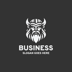 God odin head logo design vector illustration in black and white style on a black background