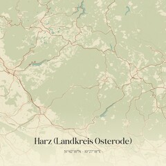 Fototapeta premium Vintage map of Harz (Landkreis Osterode), Germany.