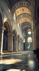 Fototapeta premium Sunlit grandeur of a cathedral nave