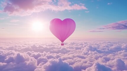Fototapeta premium Heart Shaped Hot Air Balloon Soaring Above Cloudscape