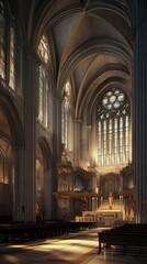Fototapeta premium Sunlit Gothic cathedral interior