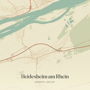 Vintage map of Heidesheim am Rhein, Germany.