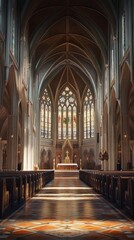Fototapeta premium Grand church interior, serene light