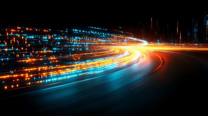 Futuristic Cityscape Highway with Bright Light Trails