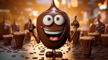 Cute Cartoon Character Celebrating World Chocolate Day in 3D Style