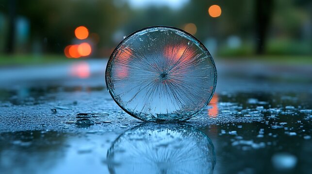 Frozen Shattered Disc Reflecting City Lights