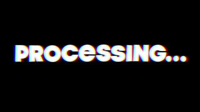 Processing text message animation with distortion effects on a black background