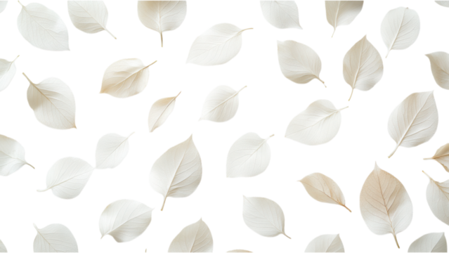 White Leaves Pattern, delicate white foliage on a soft white backdrop, ideal for minimalistic design projects and seamless applications.