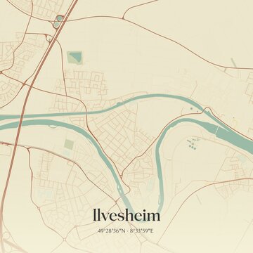 Vintage map of Ilvesheim, Germany.