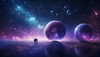 Naklejka premium Galactic wonders celestial bodies outer space digital art cosmic environment wide angle bokeh effects