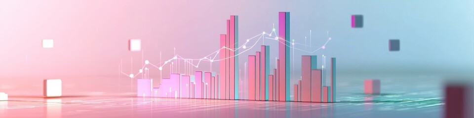 Abstract financial display with elegant pastel gradient charts,.