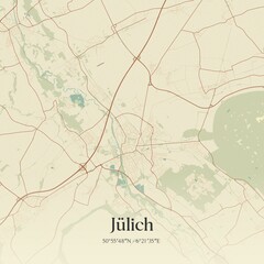 Vintage map of Julich, Germany.