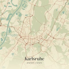 Vintage map of Karlsruhe, Germany.
