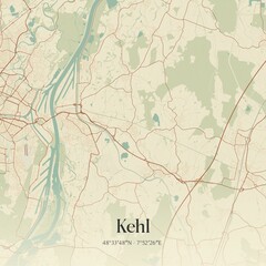 Vintage map of Kehl, Germany.