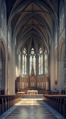 Fototapeta premium Sunlight streams into a grand cathedral.