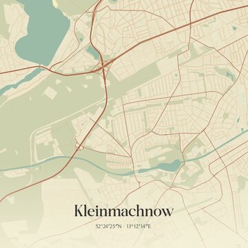 Vintage map of Kleinmachnow, Germany.