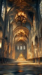 Fototapeta premium Sunlit Gothic cathedral interior