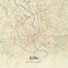 Vintage map of Koln, Germany.