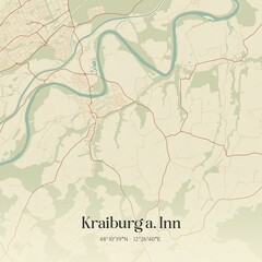 Vintage map of Kraiburg a. Inn, Germany.