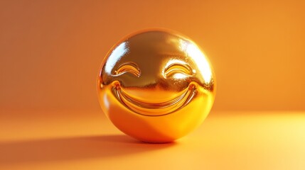 A metallic winking face emoji, polished and floating on a soft orange background