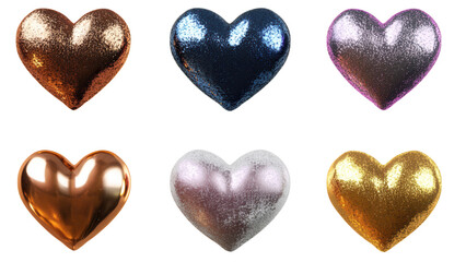 Fototapeta premium Shiny Metallic Hearts on Transparent Background, Vibrant design elements, Perfect for digital projects and creative applications
