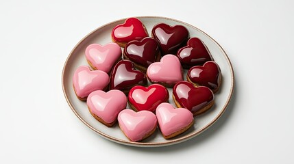 Assorted Heart-Shaped Cookies on a Plate with Colorful Icing