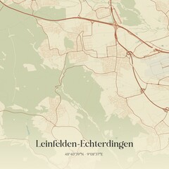Fototapeta premium Vintage map of Leinfelden-Echterdingen, Germany.