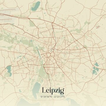 Vintage map of Leipzig, Germany.
