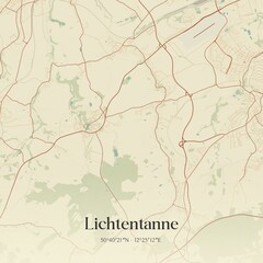 Fototapeta premium Vintage map of Lichtentanne, Germany.