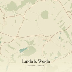 Fototapeta premium Vintage map of Linda b. Weida, Germany.