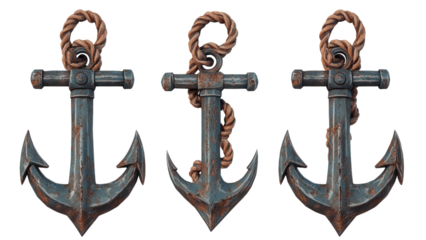 Nautical Anchor Designs with Rope Accents, PNG Format, Transparent Background, Ideal for Marine-Themed Projects