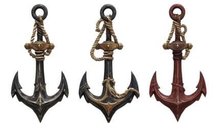 Nautical Anchor Designs with Rope Accents, Stylish graphics featuring intricate anchor motifs and textured rope elements, Transparent PNG format