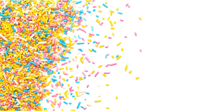 Yellow confetti-like sprinkles on a white backdrop, playful and vibrant, perfect for festive designs and cheerful themes