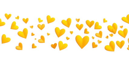 Diagonal arrangement of yellow hearts in various sizes, vibrant and cheerful, perfect for digital designs and decorations