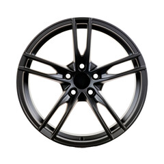 Obraz premium Sleek black alloy wheel on white environment automotive product showcase studio lighting