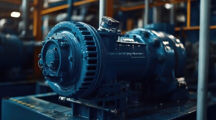 Fototapeta premium Liquid transfer pump with asynchronous electric motor, modern chemical industry equipment in oil refinery petrochemical plant