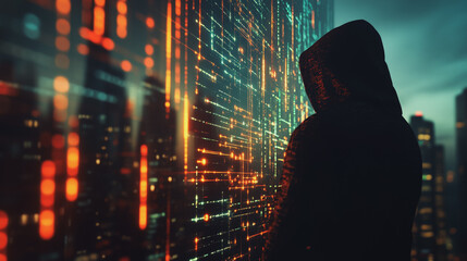 Hacker are planning to hack and attack networks and cyber security systems Smart digital city with connection cyber security network reciprocity over the cityscape . future smart wireless digital city