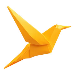 Bright Yellow Origami Bird, intricately folded, vibrant design, perfect for cheerful projects, transparent background for versatile use