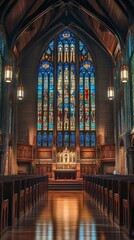 Obraz premium Grand church interior with stained glass