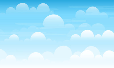 Abstract blue sky with clouds weather landscape flat illustration