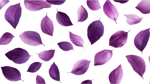 Purple leaves on a white backdrop, forming an elegant seamless pattern, ideal for sophisticated design projects, transparent PNG format - Powered by Adobe
