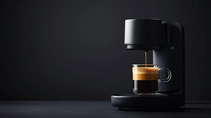 Modern Black Coffee Maker Brewing Espresso in Minimalist Setting
