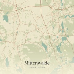 Vintage map of Mittenwalde, Germany.